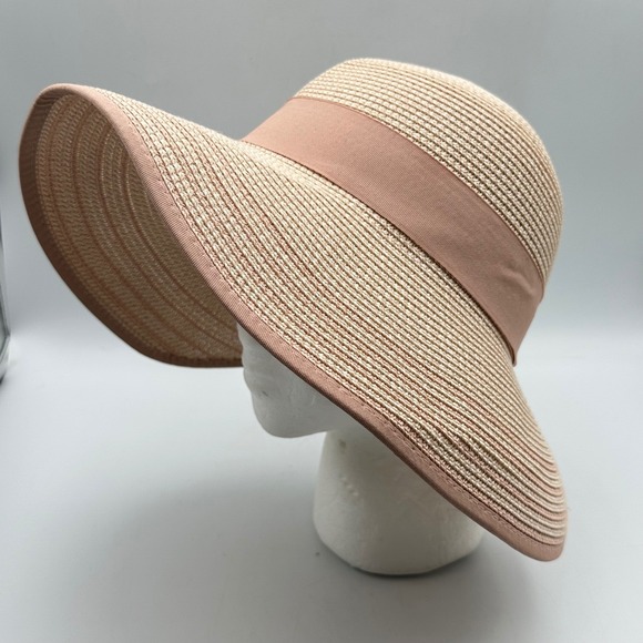 Magid Hats Accessories - Magid Hats Womens Pink Woven Paper Wide Brim Sun Hat with Grosgrain Bow Accent